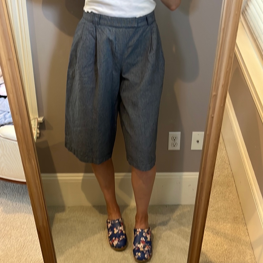 Anthropologie Cartonnier navy white pinstripe culottes
